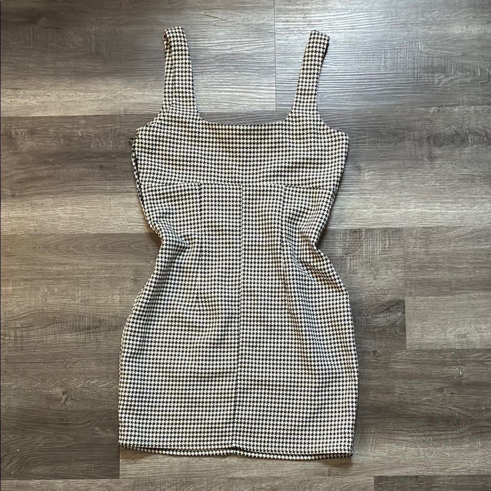 Divided Black and White Houndstooth Mini Dress